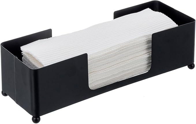 MyGift Modern Matte Black Metal Tabletop Commercial Folded Paper Towel Holder, Countertop Disposable Napkin Dispenser Tray for Guest Bathroom