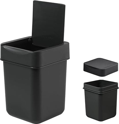 carrotez Mini Trash Can, Coffee Bar, Vanity, Desk, Countertop, 2 Liter/ 0.5 Gallon, Mini Wastebasket, Garbage Container Bin - Black