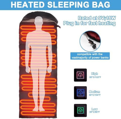Heated Sleeping Bags for Adults Camping Cold Weather, 95–149°F for 4-Season