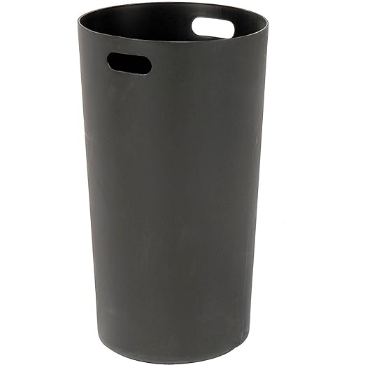 Global Industrial 24 Gallon Heavy-Duty Outdoor Metal Slatted Round Trash Receptacle with Rain Bonnet Lid, Powder Coat Finish, 23" Diameter x 41-3/4"H, Black