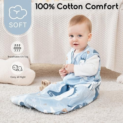 Yoofoss Baby Sleep Sack 0-6 Month 0.5TOG 100% Organic Cotton 2-Way Zipper