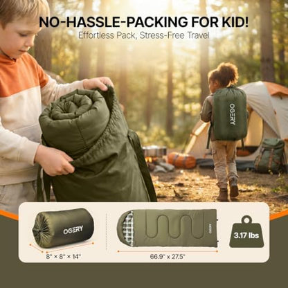 Kids Sleeping Bag for Camping, 3 Season Toddler Sleeping Bag