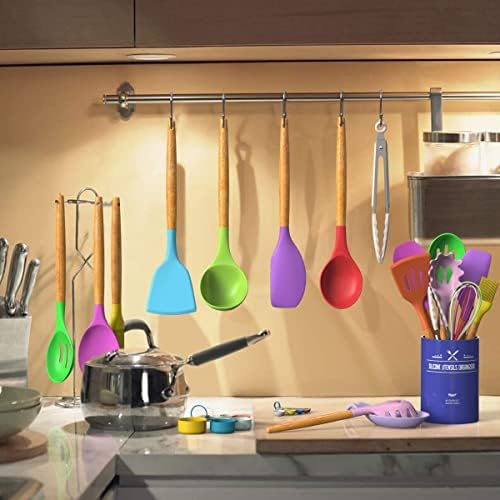 Umite Chef Kitchen Cooking Utensils Set, 33 pcs Non-stick Silicone Cooking Kitchen Utensils Spatula Set with Holder, Wooden Handle Silicone Kitchen Gadgets Utensil Set (Colorful)