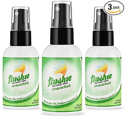 Flushie Pre-Toilet Spray for Poop Travel Size Toiletries Bathroom Spray for Poop Spray for Toilet Deodorizer Traveling Essentials Poop deodorizer Poop Odor eliminator… (Unscented, 2oz 3pack)