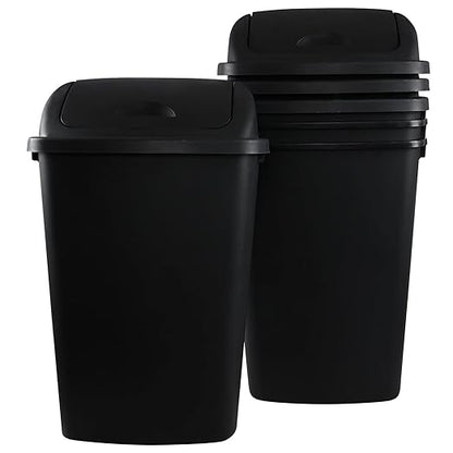 Teyyvn 13 Gallon Tall Kitchen Swing Lid Garbage Container, Set of 4 Plastic Trash Bin with Swing Top, Black