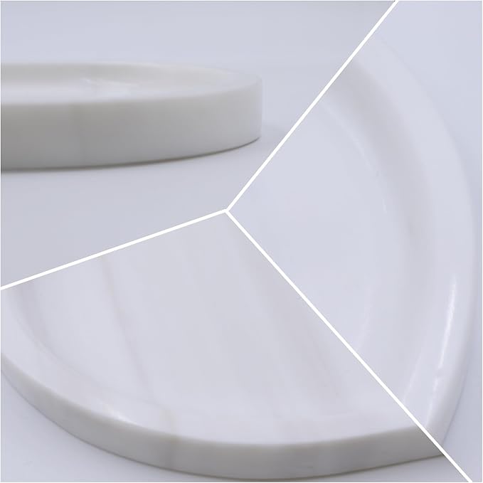 Natural Marble Tray, Oval Vanity Decorative Tray for Bathroom Counter, Countertop Stone Organizer, Catchall Tray for Kitchen, Perfume, Candles, Jewelry Dish Decorative Tray
