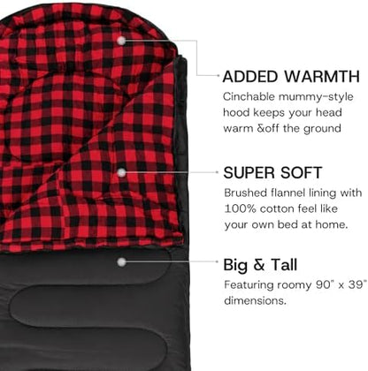 100% Cotton Flannel XXL 3-4 Season Sleeping Bags for Adults