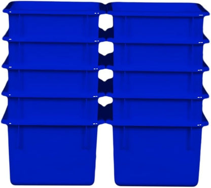 Wood Designs Cubby Storage Bin, Heavy Duty Plastic Containers for Kids Blue Cubby Tray Set of 10