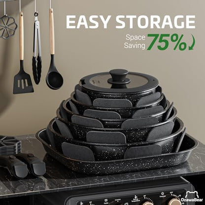 26 Pcs Pots and Pans Set Non Stick, Detachable Handle Cookware