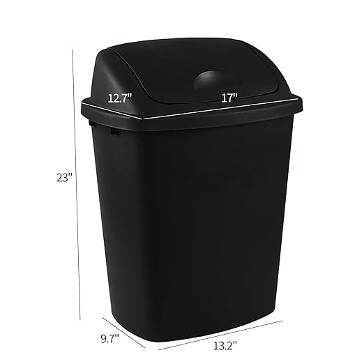 10 Gallon Black Swing Top Trash Cans, Pack of 4 Plastic Waste Bin for Kitchen Office