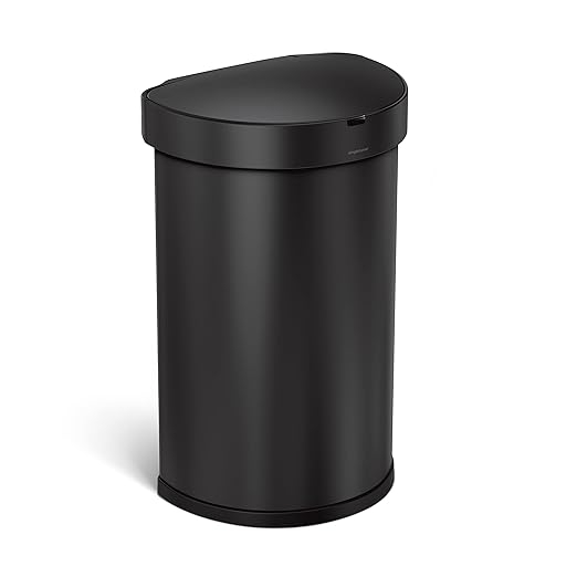 simplehuman 45L semi-Round Sensor can, Matte Black Steel