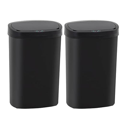 Automatic Motion Sensor Bathroom Trash Can with Lid, 13 Gallon Touchless Trash Bin, Smart Dog Proof Garbage Can, Touch Free Waste Basket for Toilet, Office, Bedroom,Black,2