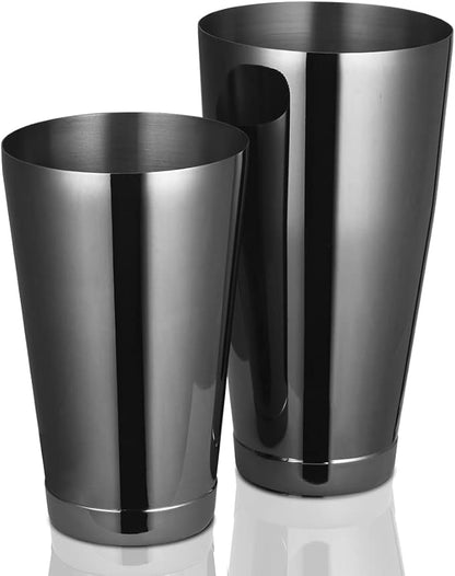 Boston Cocktail Shaker Black, Cocktail Shaker Tins Weighted, Bar Shaker Set Bartender Shakers for Bartending - Martini Shaker Stainless Steel Drink Mixer | Bar Tools Metal Shaking Tin | Gunmetal