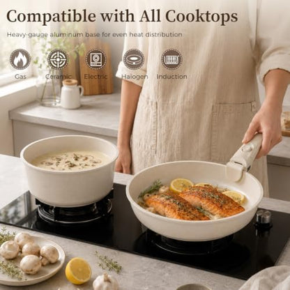 YASHE 15Pcs Nonstick Pots and Pans Set with Detachable Handle, Oven Safe