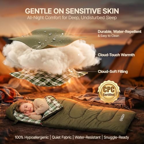 Kids Sleeping Bag for Camping, 3 Season Toddler Sleeping Bag
