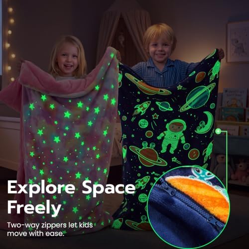 JOIEDOMI Toddler Sleeping Bag for Kids 66''x33'' Glow in The Dark Kids Sleeping Bag with Pillow for Boys and Girls Ages 3+ Soft Flannel Toddler Nap Mat for Preschool Daycare Sleepover