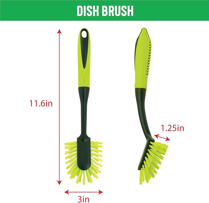 Pine-Sol Scrub Brush Set - Long Handle Cleaning Brushes with Heavy Duty Bristles and Comfort Grip - Scrubbers for Kitchen, Household, and Dishwashing, 2 Pieces