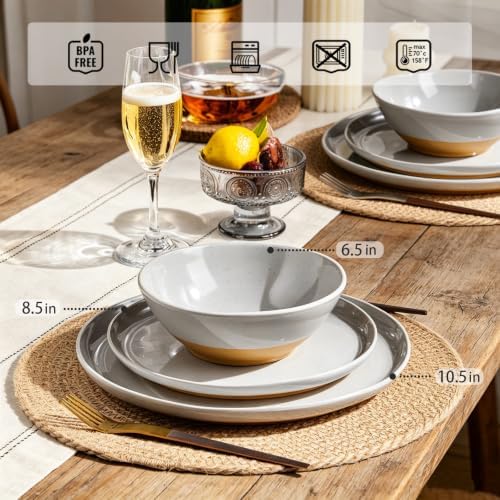 Melamine Dinnerware Set for 4, Unbreakable Plates and Bowls, Gray