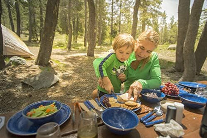 GSI Outdoors Pioneer Enamel 12 Pieces (4-Person) Dish Set I Enamelware Dishes Including Plates, Bowls and Mugs for Camping, Outdoors, RV, Camp, Blue