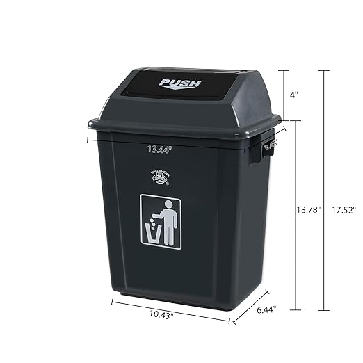 6 Gallon Plastic Swing Top TrashBin/Garbage Can, Lidded Wastebasket Trash Can for Kitchen, Garage, Office, Grey (4 Pack)