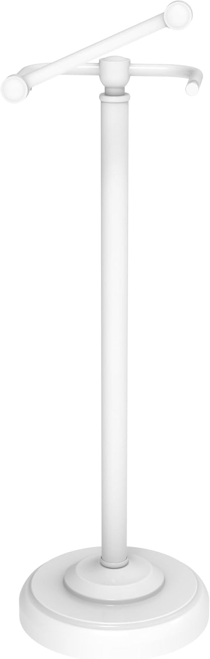 Toilet Paper Holder Stand, White Toilet Paper Holder Free Standing, Post Pivoting Design & Stable Weighted Base SUS304 Stainless Steel for Bathroom (Mega Roll)