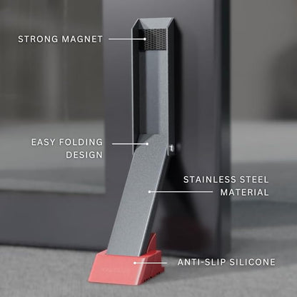 2 Pack Door Stop, No Drill Door Stoppers - - Kickdown Doorstop for Home, Glass Doors, & Outdoors, Easy to Install Doors with Self Adhesive Door Stopper, No Screw Flip Down Portable Door Stopper - Gray