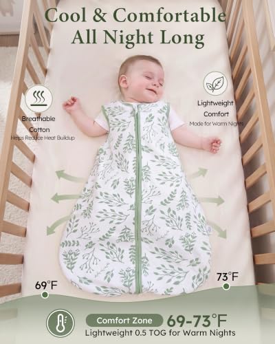 Yoofoss Baby Sleep Sack 12-18 Month 0.5TOG 100% Organic Cotton 2-Way Zipper