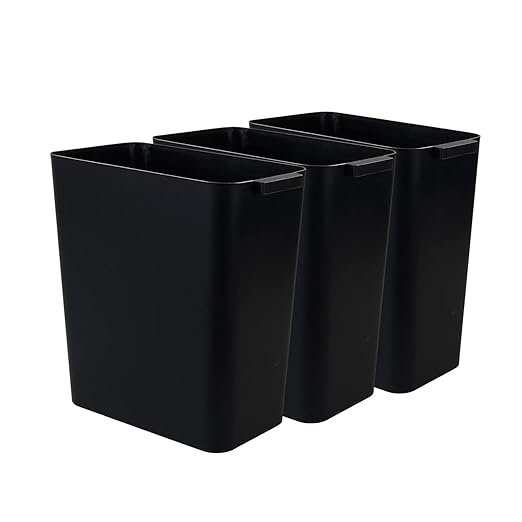3-Pack Black 4.5 Gallon Trash Can Wastebasket, Garbage Container Bin