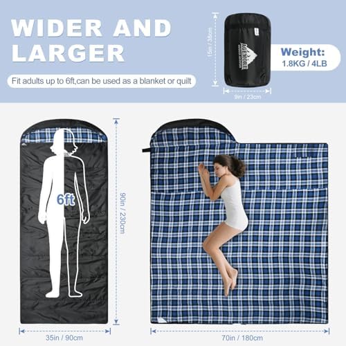 Cotton Flannel Sleeping Bag for Adults, Lightweight Sleeping Bag
