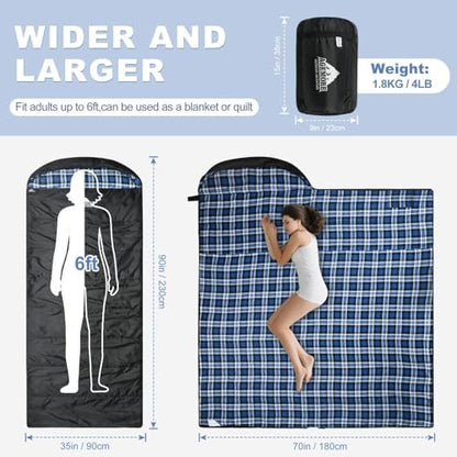 Cotton Flannel Sleeping Bag for Adults, Lightweight Sleeping Bag