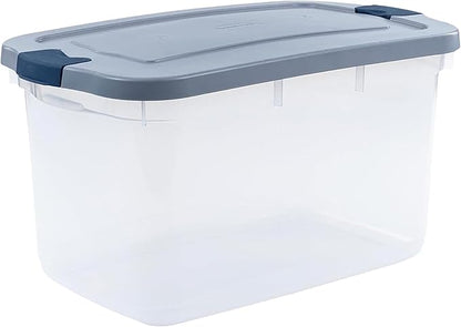 Rubbermaid Roughneck Clear 66 Qt/16.5 Gal Storage Containers, Pack of 4 with Latching Grey Lids, Visible Base, Sturdy and Stackable, Great for Storage and Organization