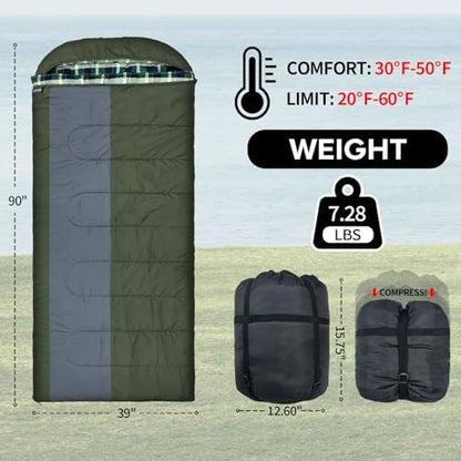 0 Degree Sleeping Bags Waterproof for Adults, Cold Weather Machine Washable Sleeping Bag with Compression Sack for 3-4 Season Camping Outdoor