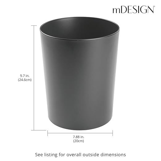 mDesign Round Metal Small 1.7 Gallon Recycle Trash Can Wastebasket, Garbage Container Bin for Bathrooms, Kitchen, Bedroom, Home Office - Durable Stainless Steel - Mirri Collection - Graphite Gray