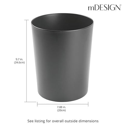 mDesign Round Metal Small 1.7 Gallon Recycle Trash Can Wastebasket, Garbage Container Bin for Bathrooms, Kitchen, Bedroom, Home Office - Durable Stainless Steel - Mirri Collection - Graphite Gray