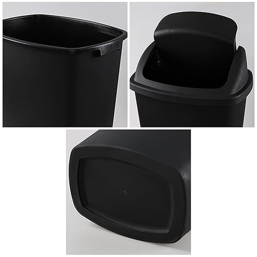 19 Gallon Kitchen Waste Bin, Large Plastic Trash Can, Black, Holds 70 Liters