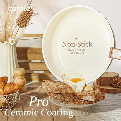 CAROTE 25pcs Ceramic Cookware Sets, Nonstick Pots and Pans Set Non Toxic