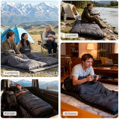 Double Sleeping Bags Queen Size for Adults Camping with 2 Pillows