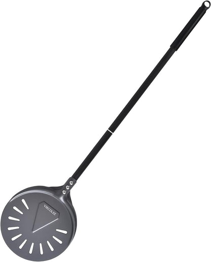 Turning Pizza Peel, 8 Inch with 25 Inch Handle Round Pizza Turning Peel, Professional Anodized Aluminum Turning Pizza Spatula, 33 Inch overall