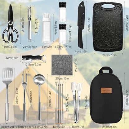 Camping Utensil Set 18 Pcs, Camping Cooking Set with Storage Bag