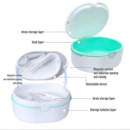 MURRI&MURRDI Retainer Case, Denture Bath Box with Strainer Basket, Mouth Guard Case, Braces Cleaner Cup, Cute Retainer Holder Denture Storage Soak Container for Travel Cleaning (D White)