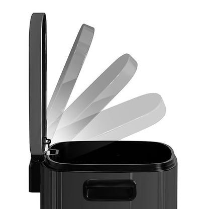 13 Gallon Trash Can with Lid, 50L Fingerprint Proof Stainless Steel Kitchen Trash Can with Removable Inner Bucket and Lid Soft Close, Pedal Rubbish Bin for Home Office, Titanium Black