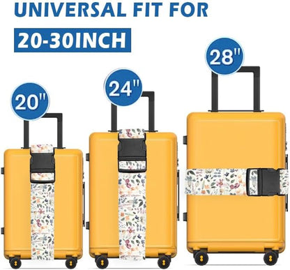 Luggage Straps for Suitcases Travel Belt Accessories, Cute Suitcase Strap, Adjustable Luggage Belt Strap, Heavy Duty with Quick-Release Buckle Luggage Strap Colorful Boho Leaf