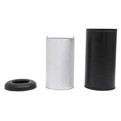 58.6 Liter / 15.48 Gallon Commercial Open Top Trash Can White Stainless Steel Trash Can Outdoor Indoor Garbage Enclosure with Lid Inside Barrel (Black)