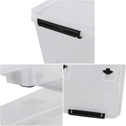 30 L Clear Plastic Storage Box with Wheels, 4-Pack Clear Plastic Storage Latch Bin