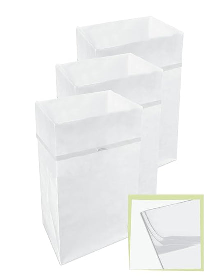 30 Gallon Disposable Pop-Up Trash Cans (3-Pack, Multi-Liner) with Fitted Bags – Foldable Garbage & Recycling Bins for Parties, Events & Kitchen (White 30" H x 14" W x 17" D)