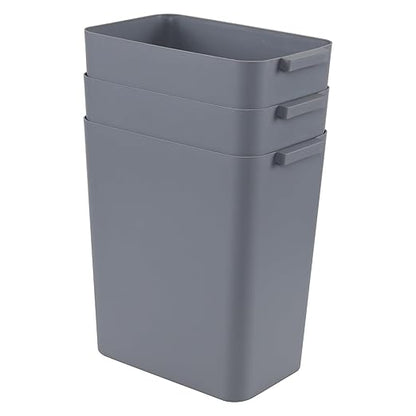 3-Pack 4.5 Gallon Plastic Rectangular Wastebasket, Slim Bathroom Trash Can, Gray