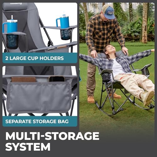 FUNDANGO Rocking Camping Chair for Adults, 440Lbs Lawn Chairs for Outdoor