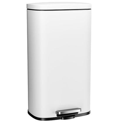 Arlopu13.2 Gallon Step Trash Can, Stainless Steel Garbage Bin, Soft-Close Rubbish Bin with Removable Plastic Inner Bucket, Fingerprint-Proof, Lid Dustbin, Suit for Kitchen Home (White, 50L)