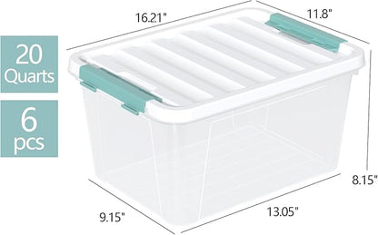 Zopnny 20 Quart Clear Latching Container Box, Plastic Storage Bin with Latching Lid, 6 Packs