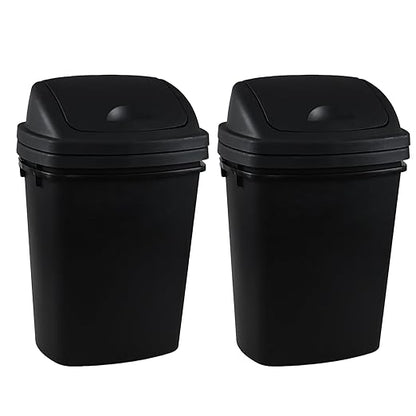 4 Pack 8 Gallon Medium Trash Can with Lid, Plastic Swing Top Garbage Can, Black Waste Bin Waste Basket for Bathroom, Kitchen, Bedroom, Office, College